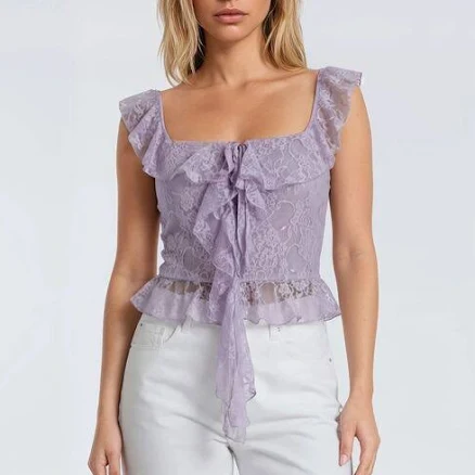 Ruffle Lace Cropped Top