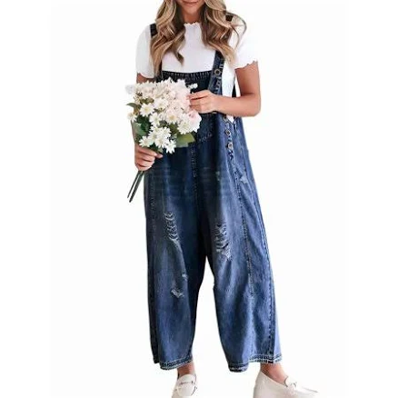 Adjustable Strap Distressed Denim Bib Overall