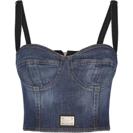 Dolce & Gabbana Women's Logo Plaque Denim Crop Top