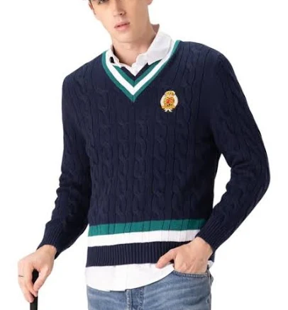 Members Only Men's Cable Knit Cotton V-Neck Cricket Sweater