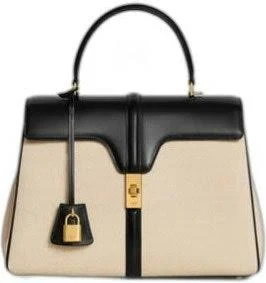 Classique 16 Bag In Textile And Calfskin Leather - Natural / Black - CELINE
