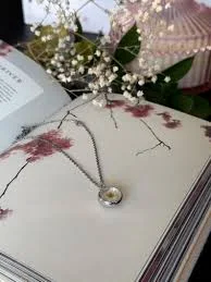 Spirea Pressed Flower Necklace, Real White Flower Jewelry, Botanical Glass Pendant, Stained Glass Terrarium Necklace, Bridal Jewelry Gift