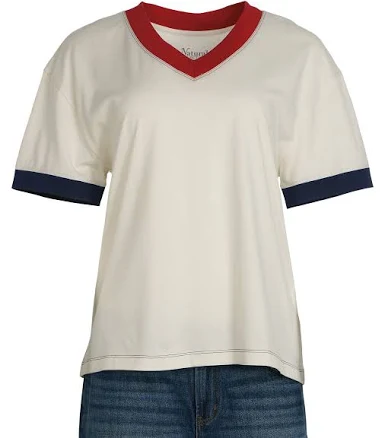 Natural Reflections Ringer V-Neck Short-Sleeve T-Shirt - Blanc De Blanc