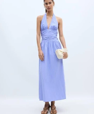 Stradivarius Halter Poplin Midi Dress