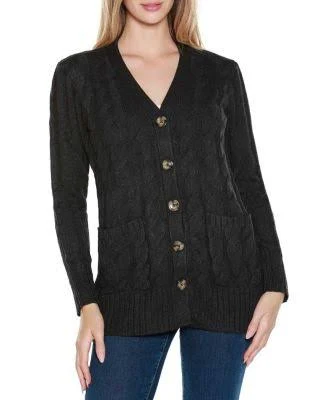 Belldini Women's Button-Front Cable Cardigan Sweater