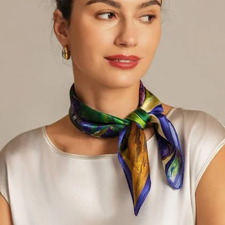 SilkSilky Pure Silk Floral Oil Painting Square Scarf