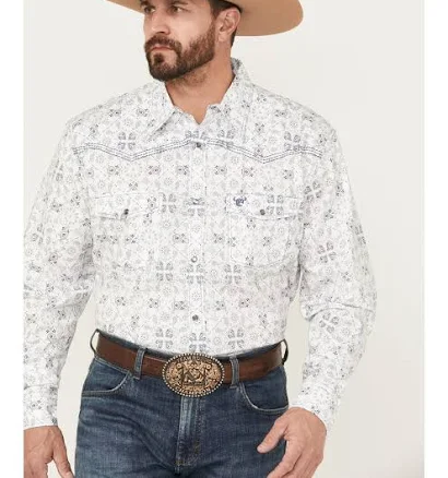 Cowboy Hardware Men's Bandana Print Long Sleeve Pearl Snap Stretch Wes