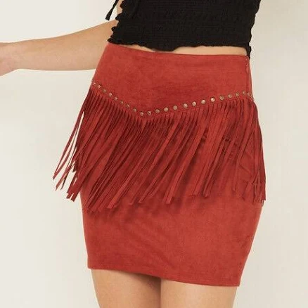Idyllwind Women's Wylie Studded Fringe Faux Suede Mini Skirt