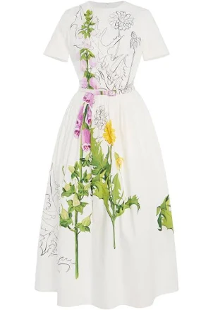 Oscar de la Renta Women's Foxglove Sketch Cotton Poplin Dress