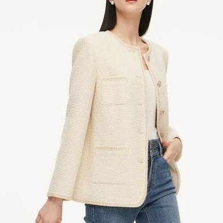 Wool Blend Tweed Jacket with Braided Trim
