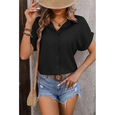 Attraco Women's Collared Short Sleeve Button Down Shirt with Textured Stripe
