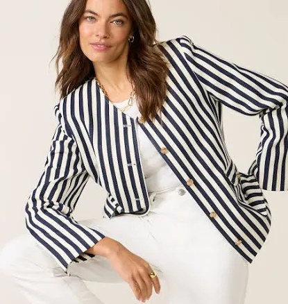 ASTR Women's Danae Striped Denim Jacket