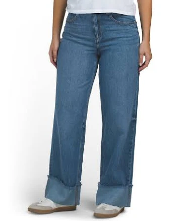 Women's Wide Leg Cotton Pants with Raw Cuff