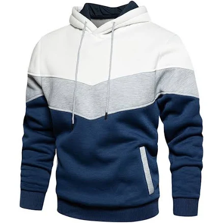 Men Colorblock Hoodie Sweatshirt Pullover Casual Long Sleeve Hooded