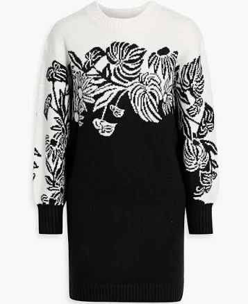 Farm Rio Intarsia-knit mini dress - Women - Black Dresses - XXS