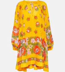 Balloon-sleeve floral minidress