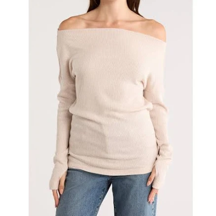 Renee C Off the Shoulder Rib Knit Top