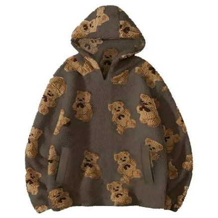 Women's Double-sided Teddy Bear Printed Long Sleeved Hooded Hoodie