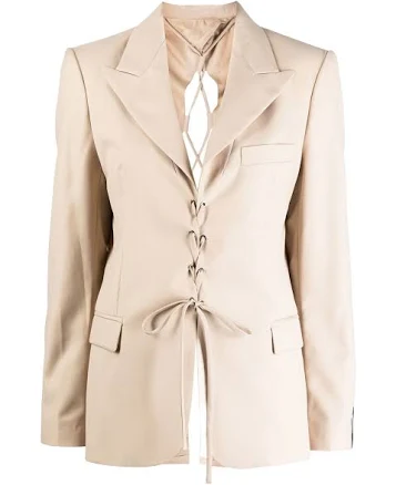 Rokh Laced Open Back Tailored Women Blazer - Brown