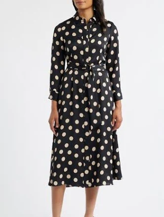 Julia Jordan Women's Polka Dot 3/4 Sleeve Belted Midi Shirtdress