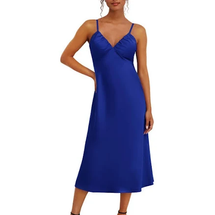 Siena Women's Satin V-Neck Sleeveless Midi Dress