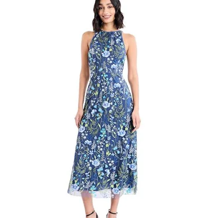 Maggy London Women's Floral Embroidered Halter Neck Midi Dress