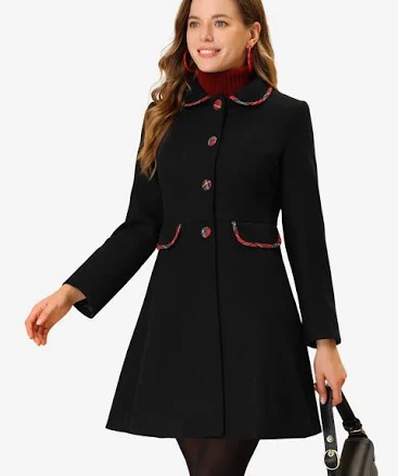 Allegra K Women's Peter Pan Collar Single Breasted Winter Long Coat