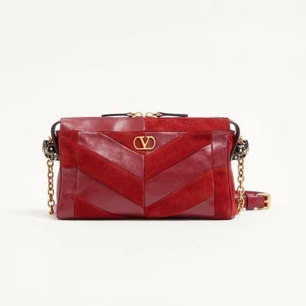 Valentino Garavani Panthea Small Shoulder Bag In Suede And Nappa With Chevron Pattern Woman