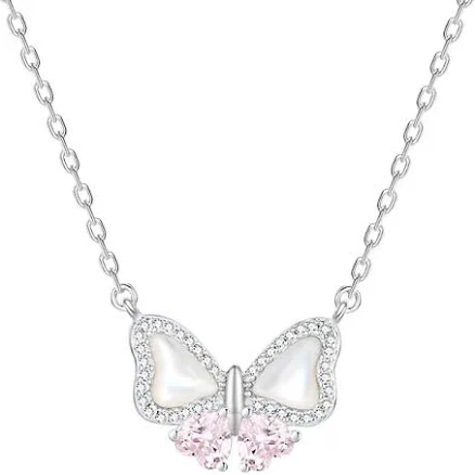 FANCIME Sterling Silver Pearl Kiss Butterfly Bow Necklace