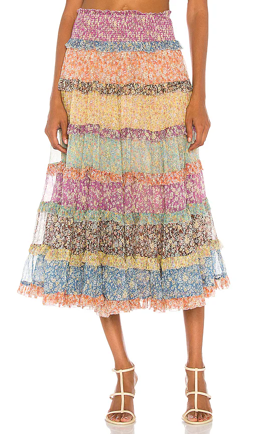 Carnaby Tiered Silk Midi Skirt