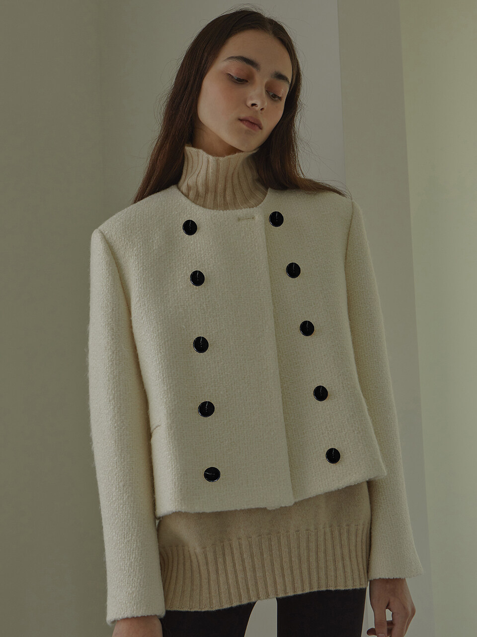 DEMERE Collarless Cropped Jacket