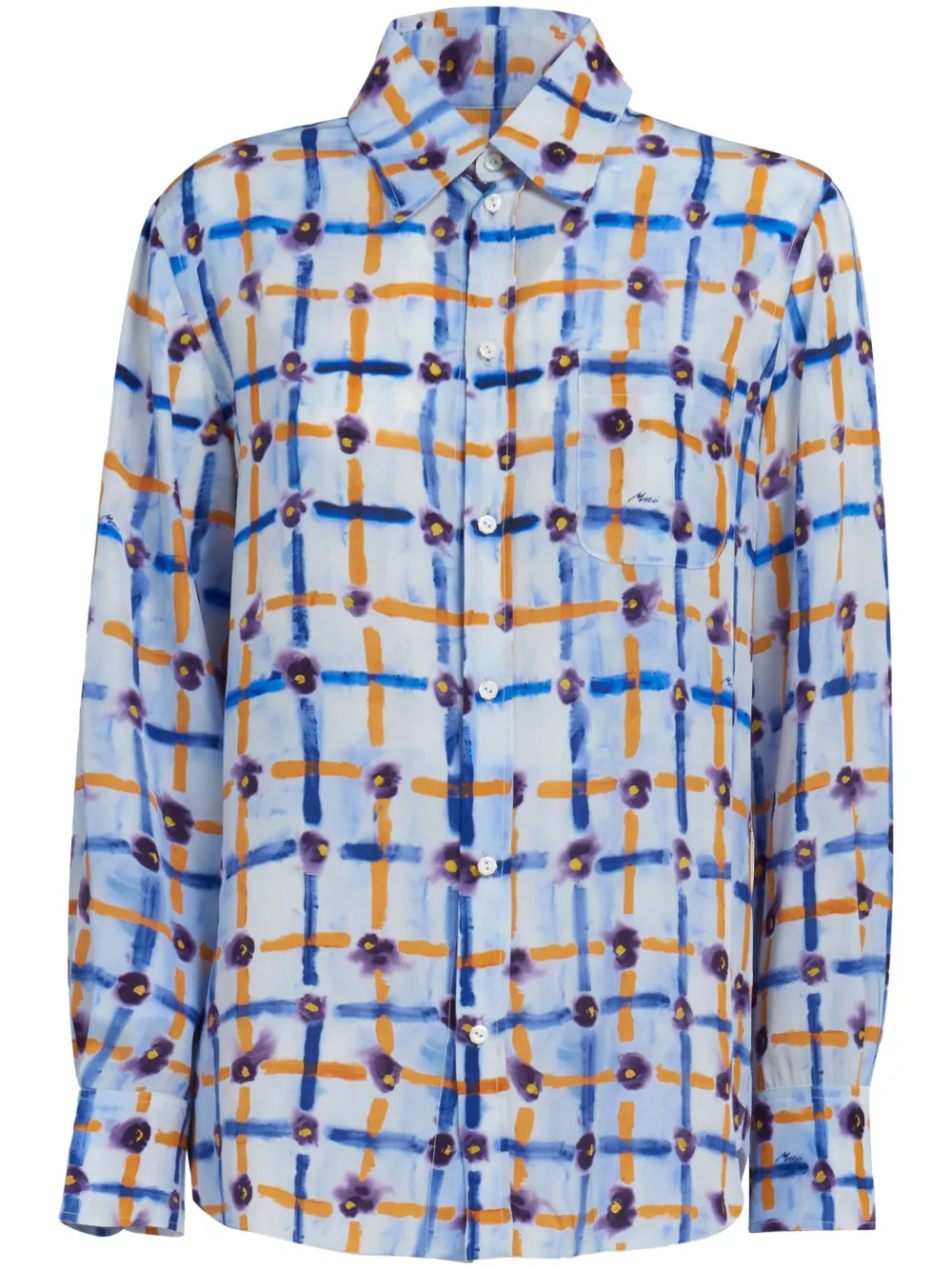 Mix-print Pointed-collar Shirt