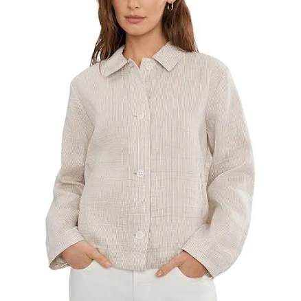 Eileen Fisher Women's Striped Linen Sheen Classic Collar Jacket