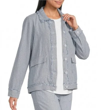 Westbound Women's Linen-Blend Long Sleeve Button Front Jacket