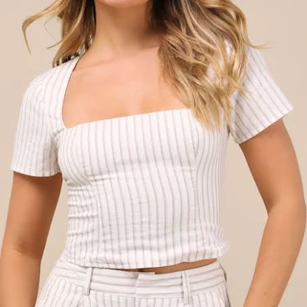 Lulus Striped Short Sleeve Crop Top