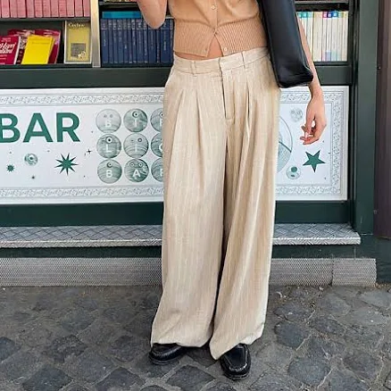 Avery Linen Blend Stripe Twill Pants by Maeve in Ivory, Size: Small at Anthropologie