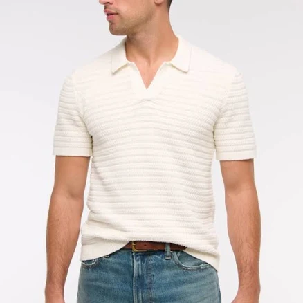 Abercrombie & Fitch Men's Textural Striped Johnny Collar Sweater Polo