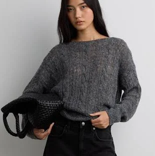 OAK + FORT Wool-Blend Cable Knit Sweater