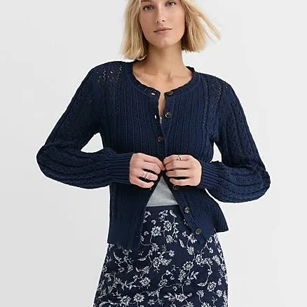 Loft Women's Petite Scalloped Pointelle Cardigan Sweater