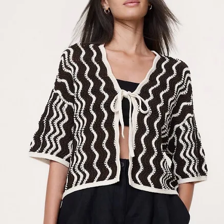 Banana Republic Women's Cotton Scallop Stripe Tie-Front Cardigan