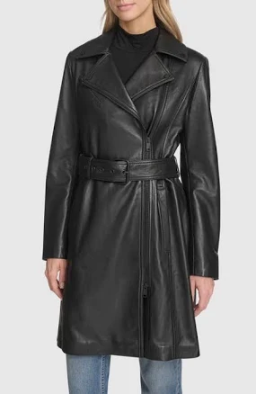 Andrew Marc Women's Jacqui Moto Style Leather Trench Coat