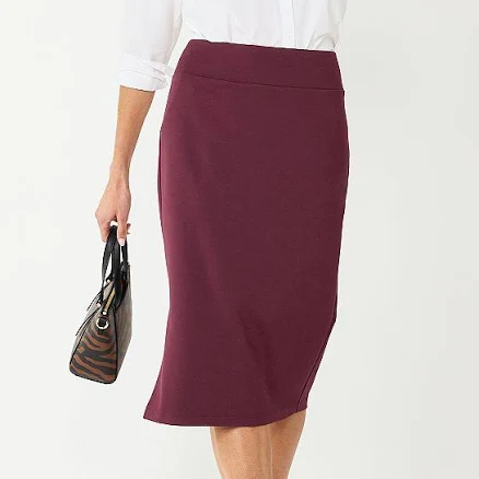 Women's Nine West Pull-On Ponte Pencil Skirt, Size: Medium, Maddie Plum