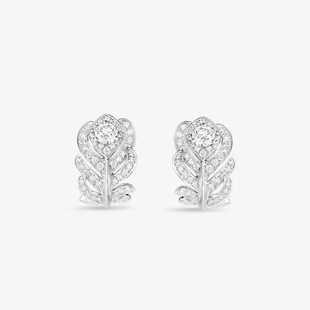 18ct White Gold Diamond Plume de Paon Clip-On Stud Earrings
