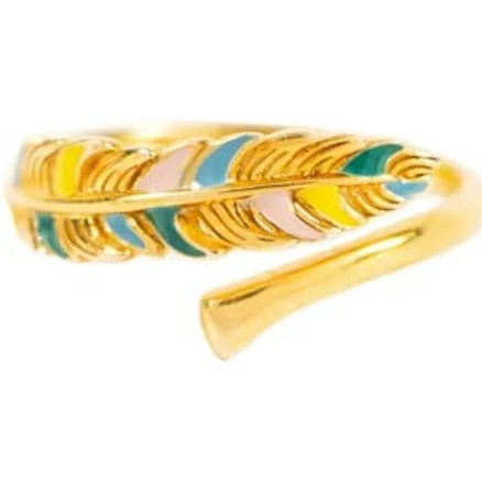 Minimalist Enamel Feather Open Ring