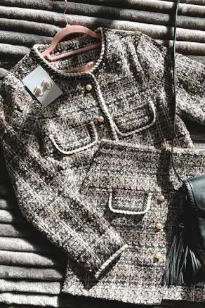 LAST ONE Tweed Jacket with Pearl Buttons