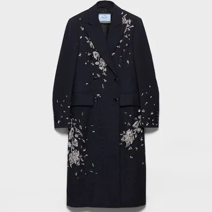 Prada Women's Embroidered Double-Breasted Wool Coat