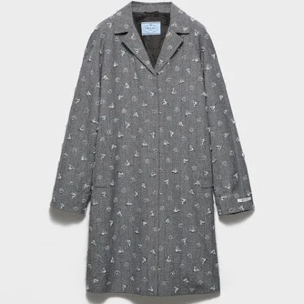 Prada Women's Single-Breasted Embroidered Pinstripe Coat