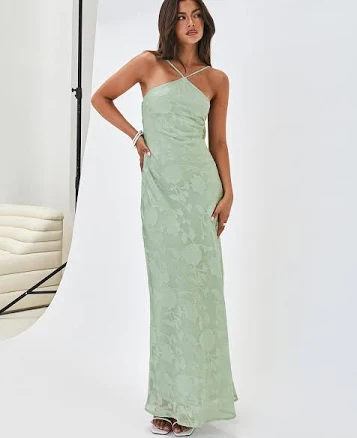 Princess Polly Zoelle Floral Jacquard Strappy Back Gown