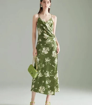 DaisySilk Floral Print Silk Slip Dress