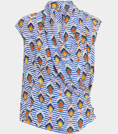 Women's Maison Common Striped Geometric-Print Silk Blouse